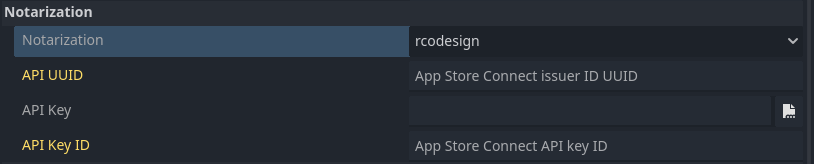 Godot MacOs Export activate Notarization