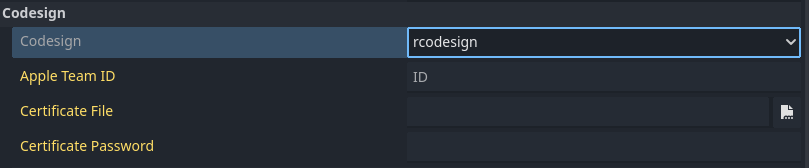 Godot MacOs Export activate RCodesign